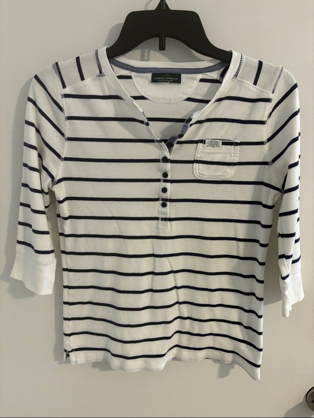 Ralph Lauren Striped Crewneck Tee in White and Navy